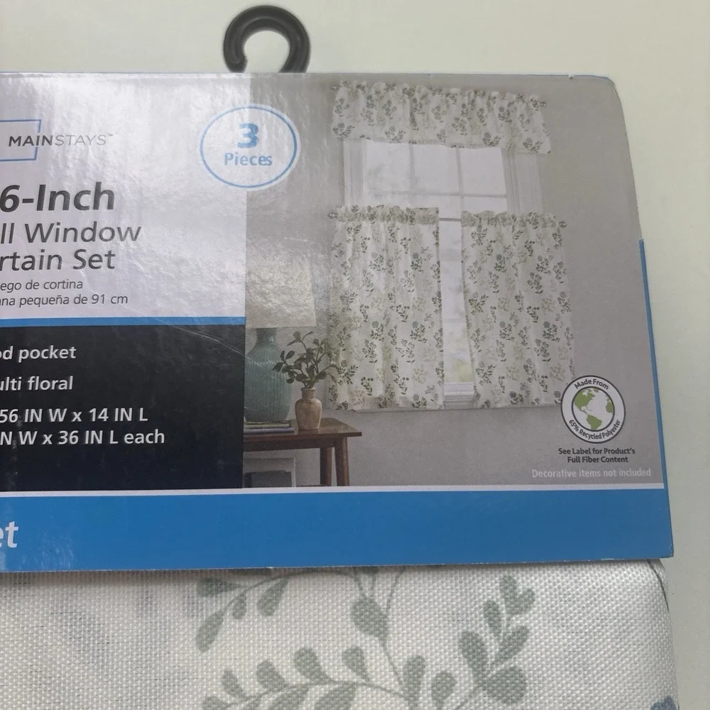 Mainstays 36-Inch Small Window Set 3 Piece Floral Leaf Valance Cottage Core